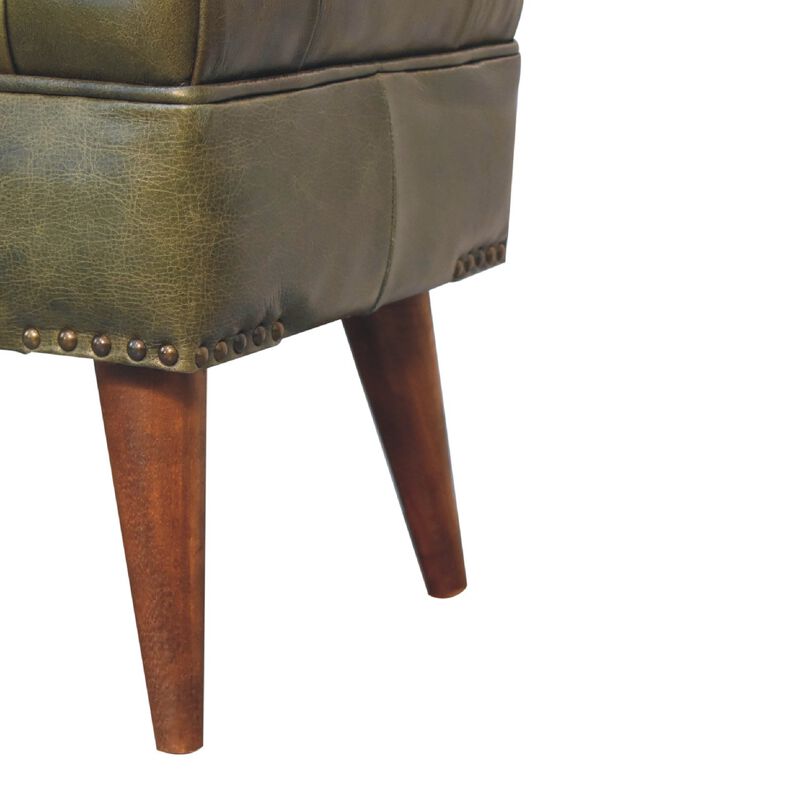 Harbour Green Upholstered Solid Wood Leather Bench