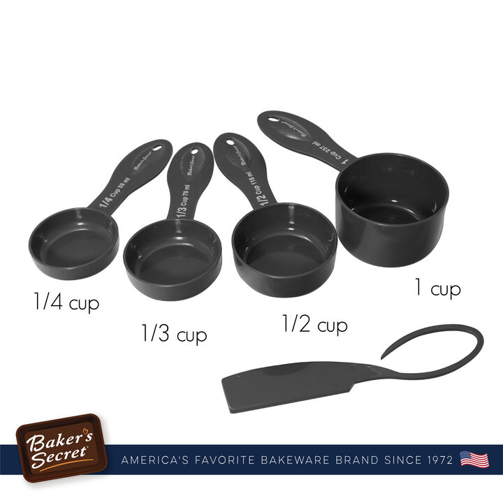 Baker's Secret Measure Cups, 4pcs Set, Plastic Durable Measure Cup, Kitchen Essentials, Black