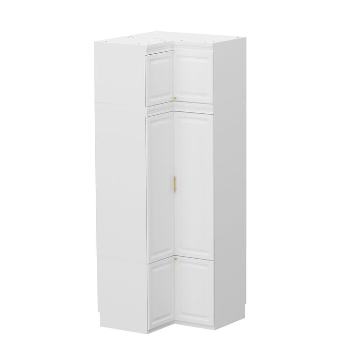 FUFU&GAGA  Tall Corner Wardrobe with Adjustable Shelves and Hanging Rod, (35.4" W x 35.4" D x 93.9" H),White