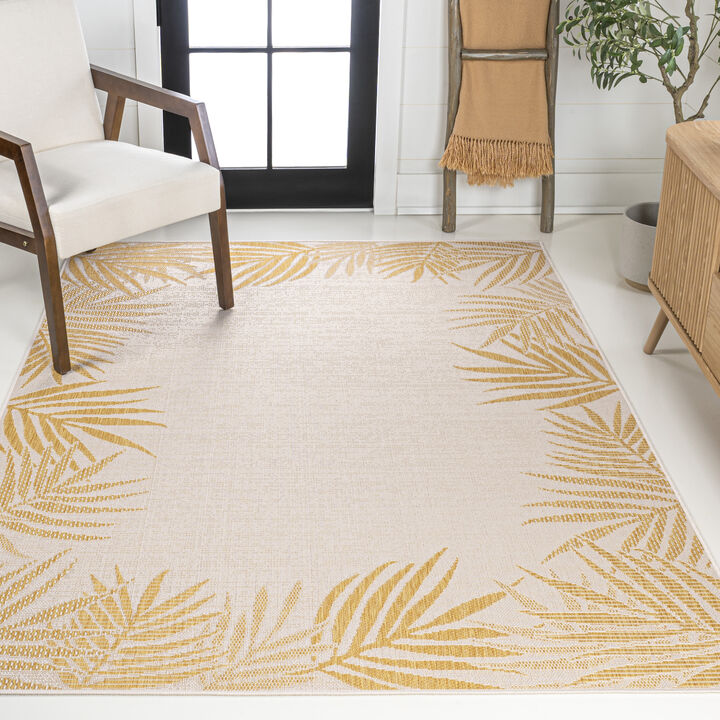 Isla Coastal Cottage Palm Frond Border Indoor/Outdoor Runner Rug