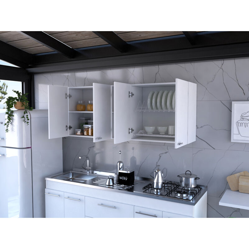 Portofino 150 Wall Cabinet, Double Door, Two External Shelves, Two Interior Shelves - White