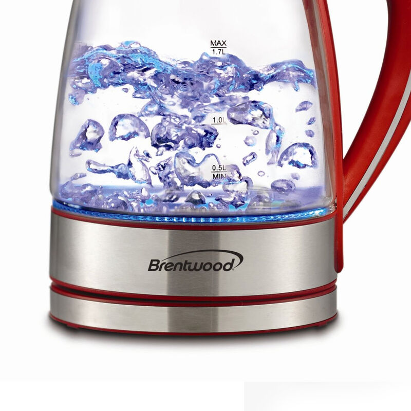 Brentwood Tempered Glass Tea Kettles, 1.7-Liter, Red