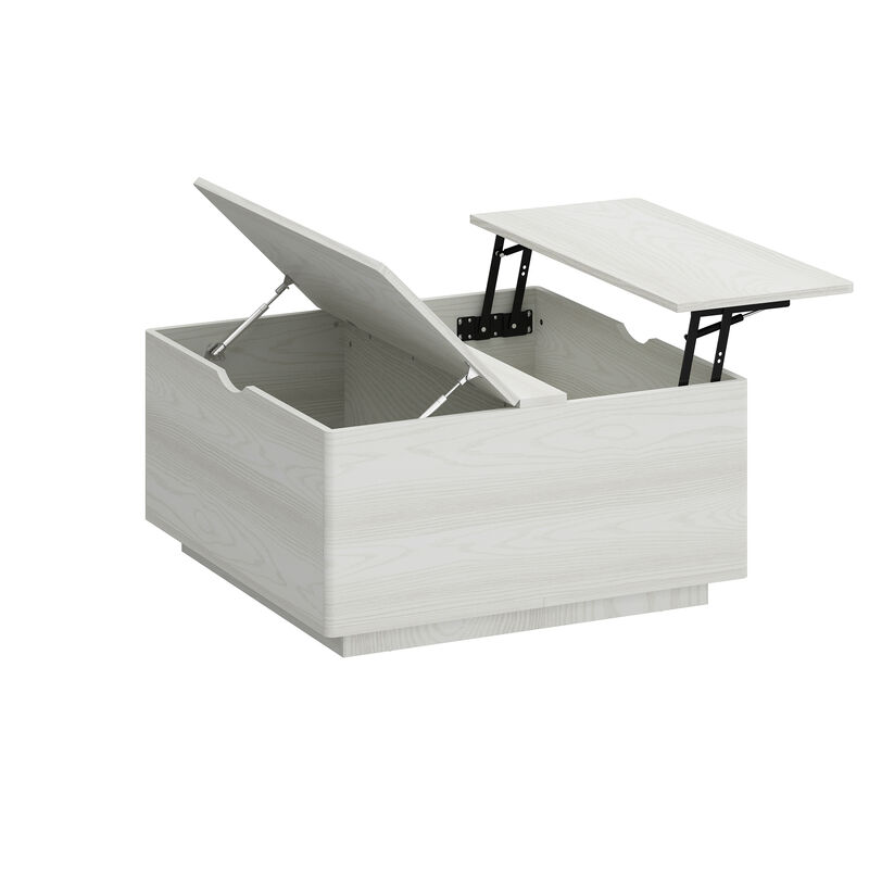 FUFU&GAGA Modern White Wood Grain Round Coffee Table with Lift-up Top and Arc-Shaped Sides (35.4" W x 35.4" D x 18.5" H), White