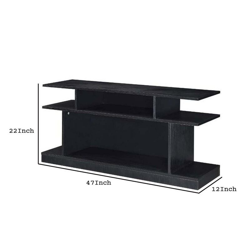 Sofa Table with 2 Open Compartments and Extended Sides, Black-Benzara