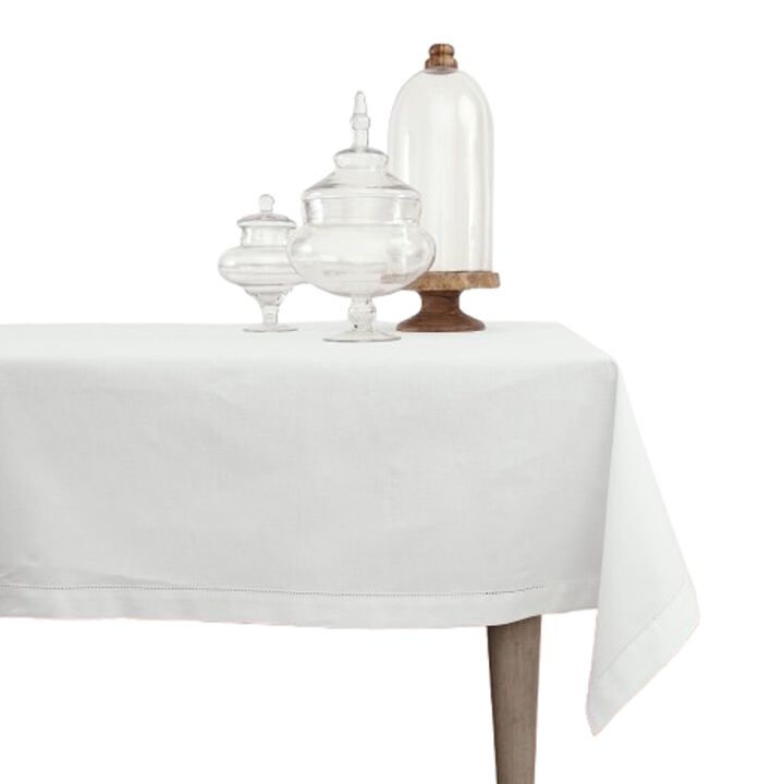 Solino Home Cotton Linen Hemstitch Tablecloth for Thanksgiving, Christmas