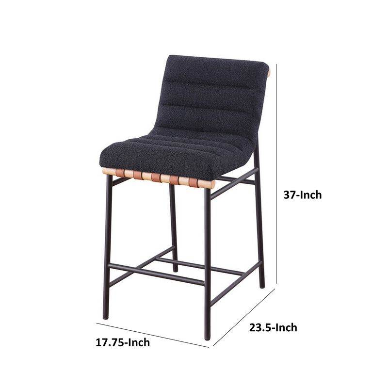 Kive 24 Inch Counter Height Stool Chair, Black Boucle Channel Tufted Seat, Steel - Benzara