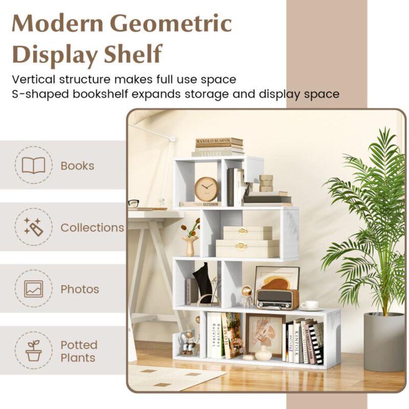 Hivvago 5-Tier S-Shaped Bookshelf Geometric Z-Shelf Bookcase with Open Cubes