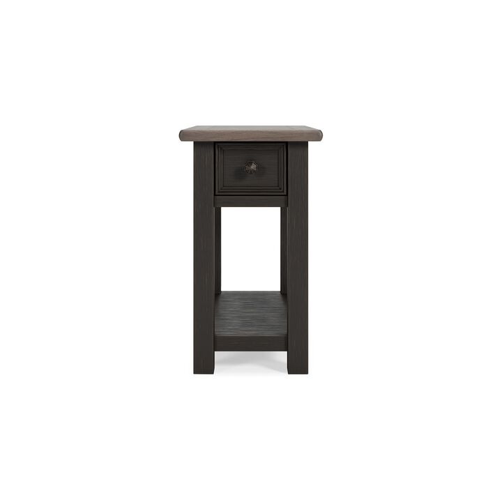 24 Inch Side End Table, Black Wood Base, Power Socket and USB Chargers-Benzara