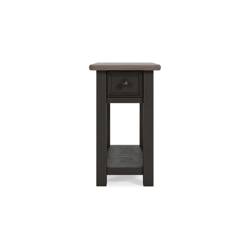 24 Inch Side End Table, Black Wood Base, Power Socket and USB Chargers-Benzara