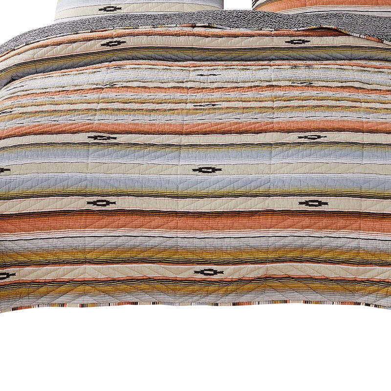 3 Piece Microfiber Full Size Quilt Set with Chevron Print, Multicolor - Benzara