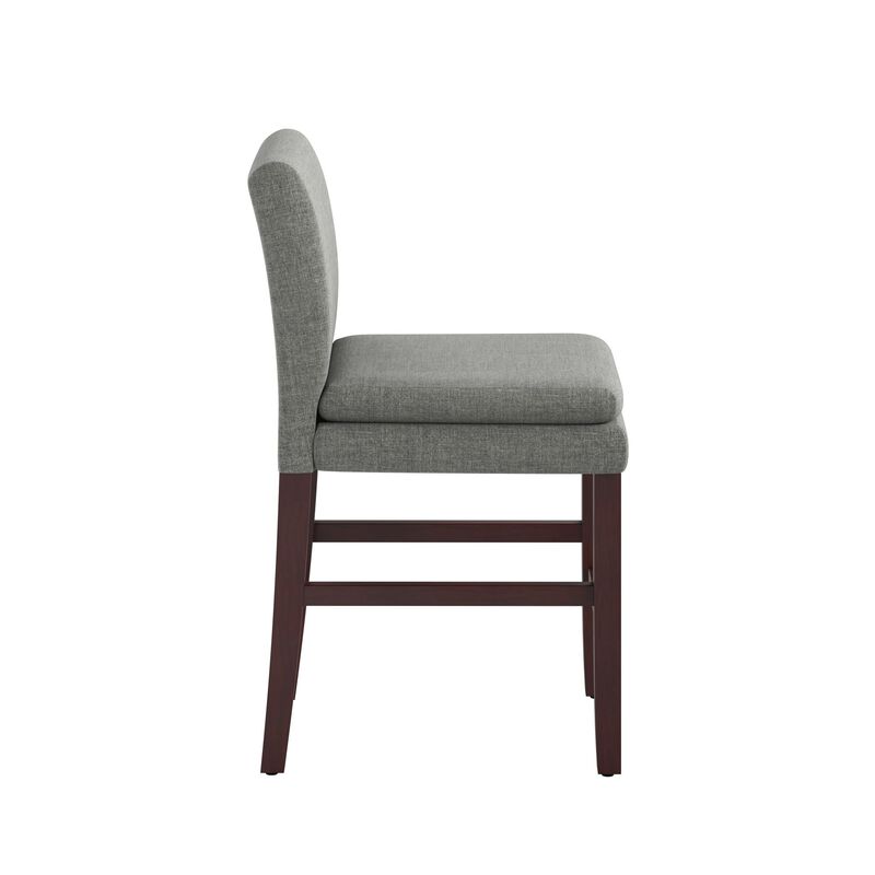 Clive Upholstered High Back Counter Stool with Dark Brown Legs, Gray