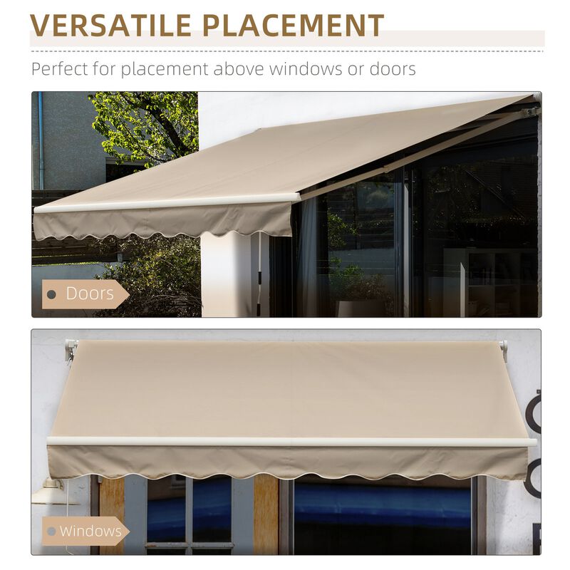Beige Sun Blocker: 12'x10' Manual Retractable Patio Awning