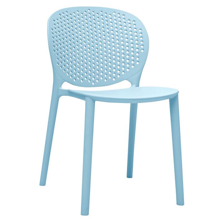 Gyna 14 Inch Kids Side Chair, Dotted Backrest, Armless, Set of 4, Blue - Benzara