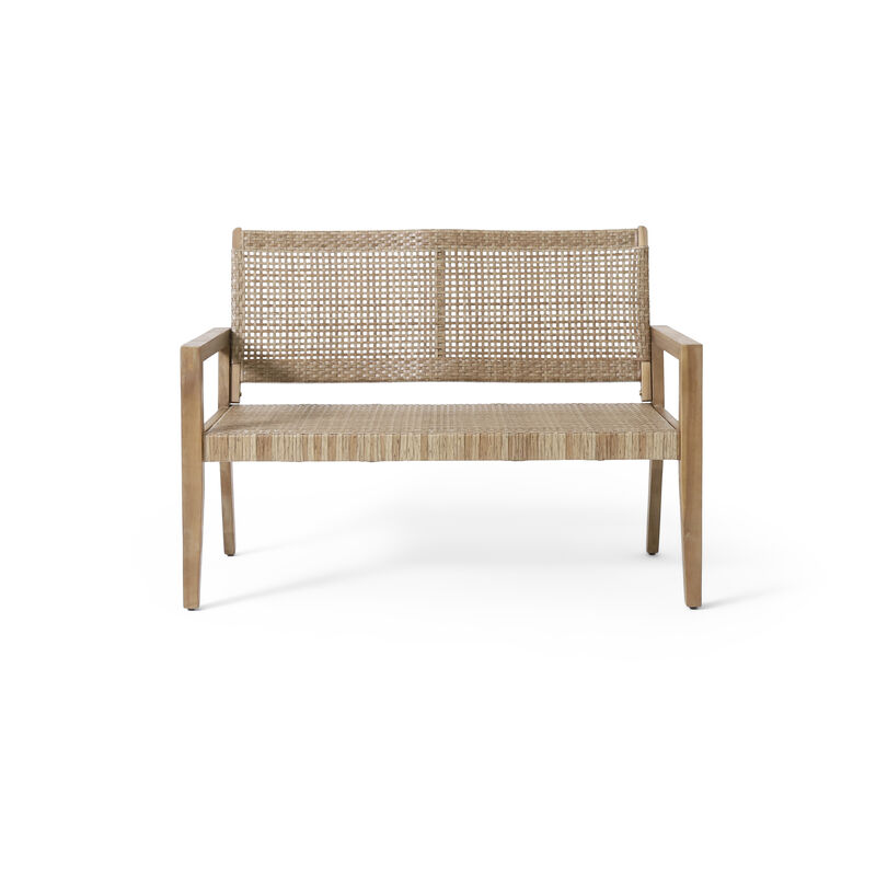 Merax Outdoor Wicker and Acacia Wood Loveseat