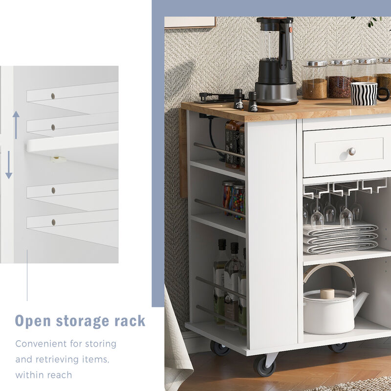 Streamdale Kitchen Island with Power Outlet and Drop Leaf, White