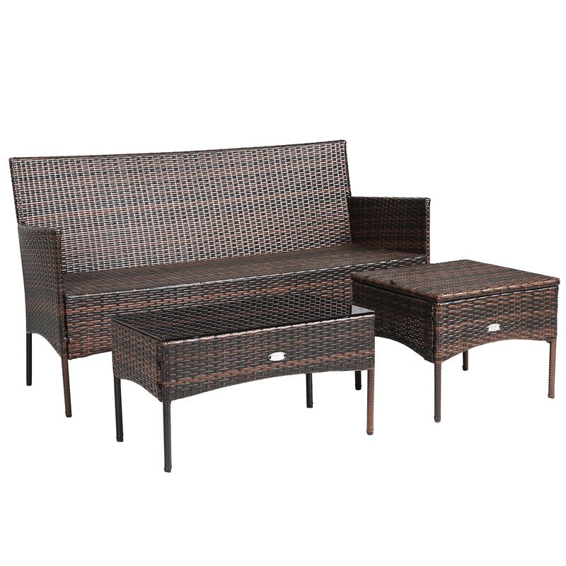 3 Pieces Patio Furniture Sectional Set with 5 Cozy Cushions
