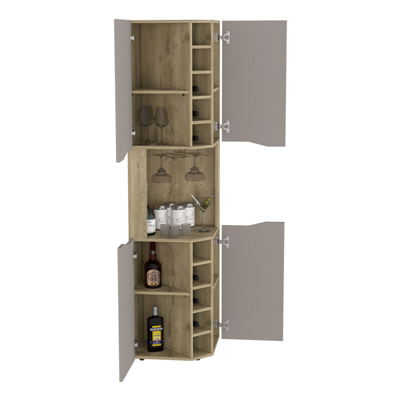 Corner Bar Cabinet Bell, Living Room, Aged Oak / Taupe