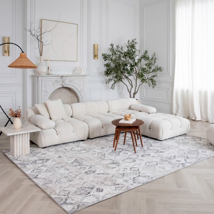Atlas Fractal Modern Beige Grey Indoor Area Rug