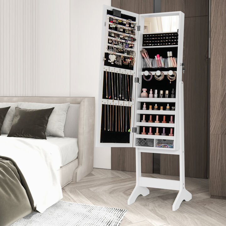 Mirror Jewelry Cabinet with 20 LED Warm Lights and 4 Adjustable Tilt Angles