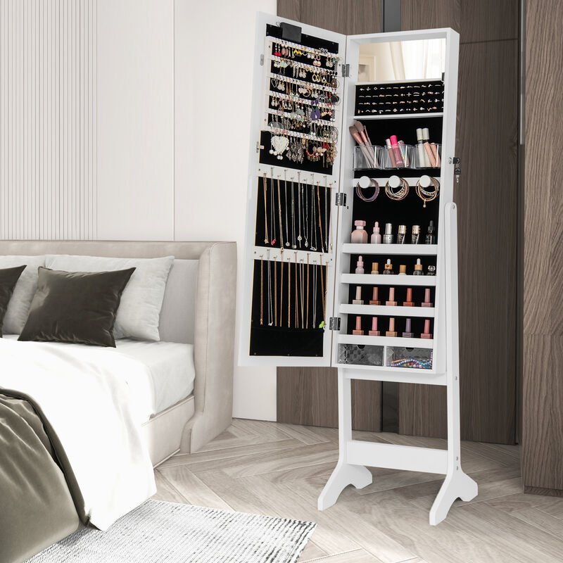 Mirror Jewelry Cabinet with 20 LED Warm Lights and 4 Adjustable Tilt Angles