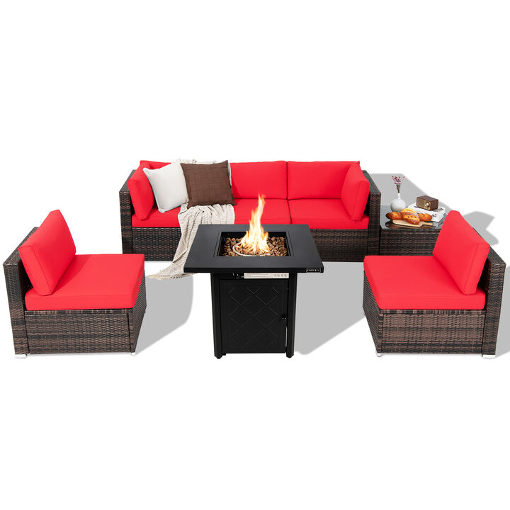 7 Pieces Patio Furniture Set with 28 Inches 50000 BTU Propane Gas Fire Pit Table