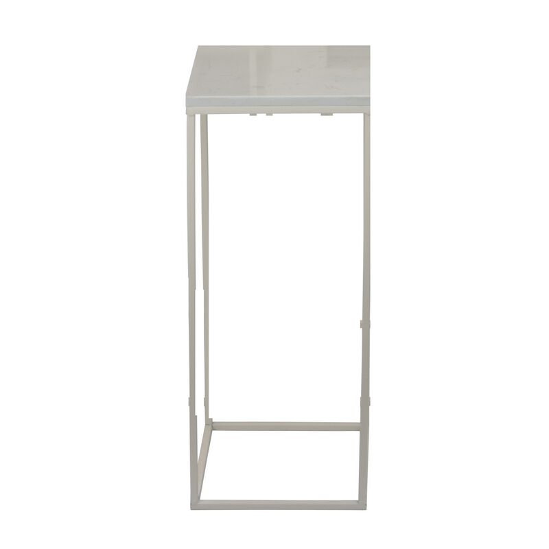 Plant Stand Table Set of 3, White Marble, Metal Frames, Square Tops - Benzara