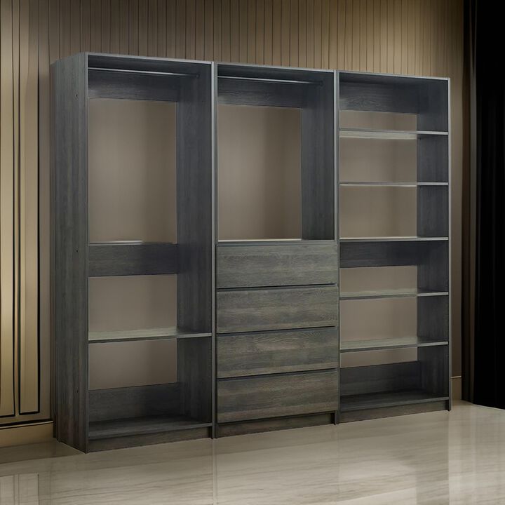 Dee Modular Freestanding Closet System, 6 Shelves, 2 Hanging Rods, Gray  - Benzara