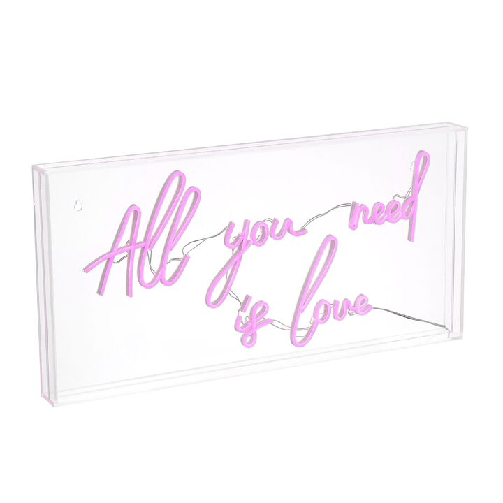 All You Need Is Love 23.63" X 11.75" Contemporary Glam Acrylic Box USB Operated LED Neon Light