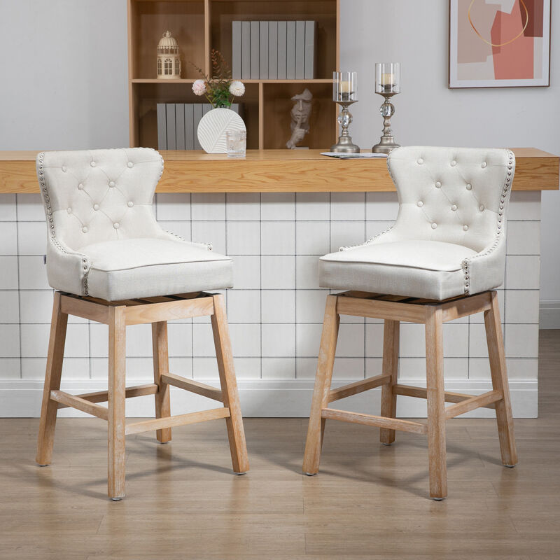 Cream Fabric Bar Stools, 180 Swivel, 30" Set of 2