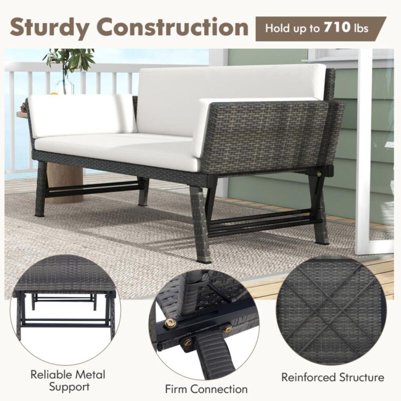 Hivvago Outdoor Convertible Sofa Daybed with Adjustable Armrests for Balcony