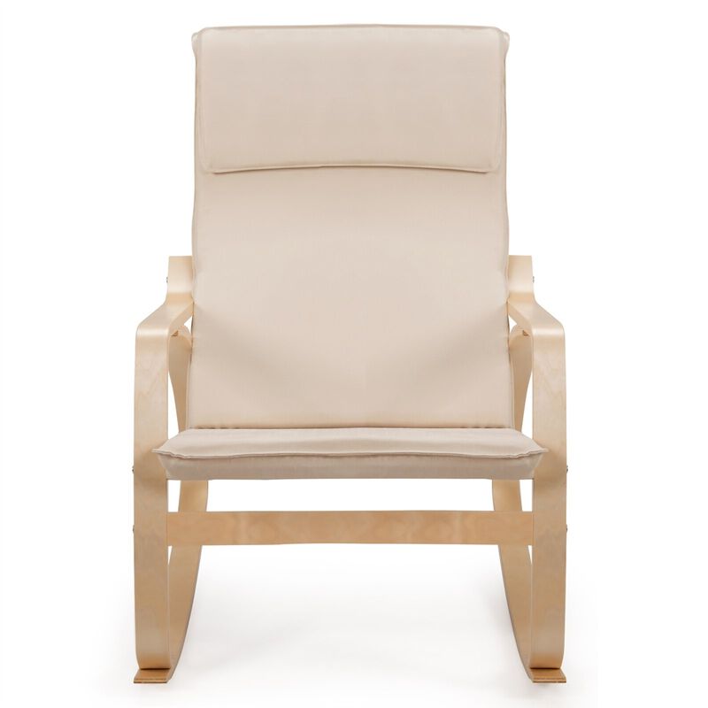 Hivvago Farmhouse Beige/Natural Linen Upholstered Rocking Chair