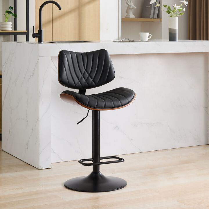 Walnut Bentwood Faux Leather Back Swivel Bar Stool