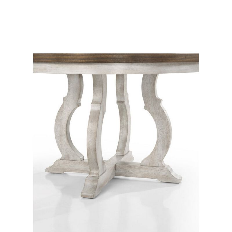 5 Piece Dining Table Set, 4 Ergonomic Chairs, Off White Upholstery, Brown - Benzara