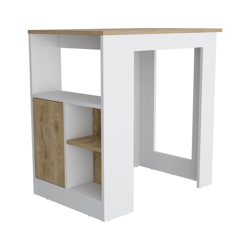 DEPOT E-SHOP Masset Kitchen Island with Side Shelve and Push to open Cabinet , White / Macadamia -Kitchen