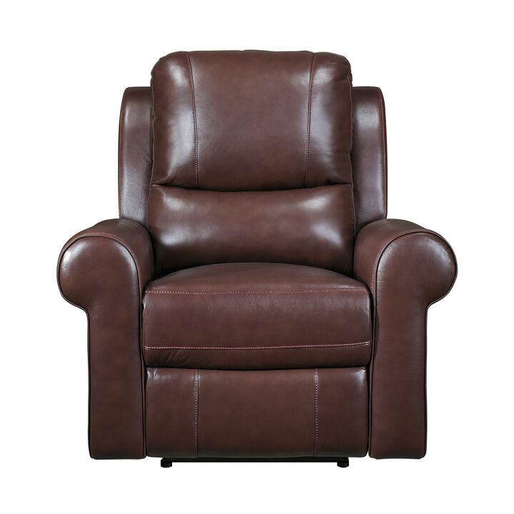 Michael 39 Inch Power Recliner Chair, USB Port, Brown Top Grain Leather - Benzara