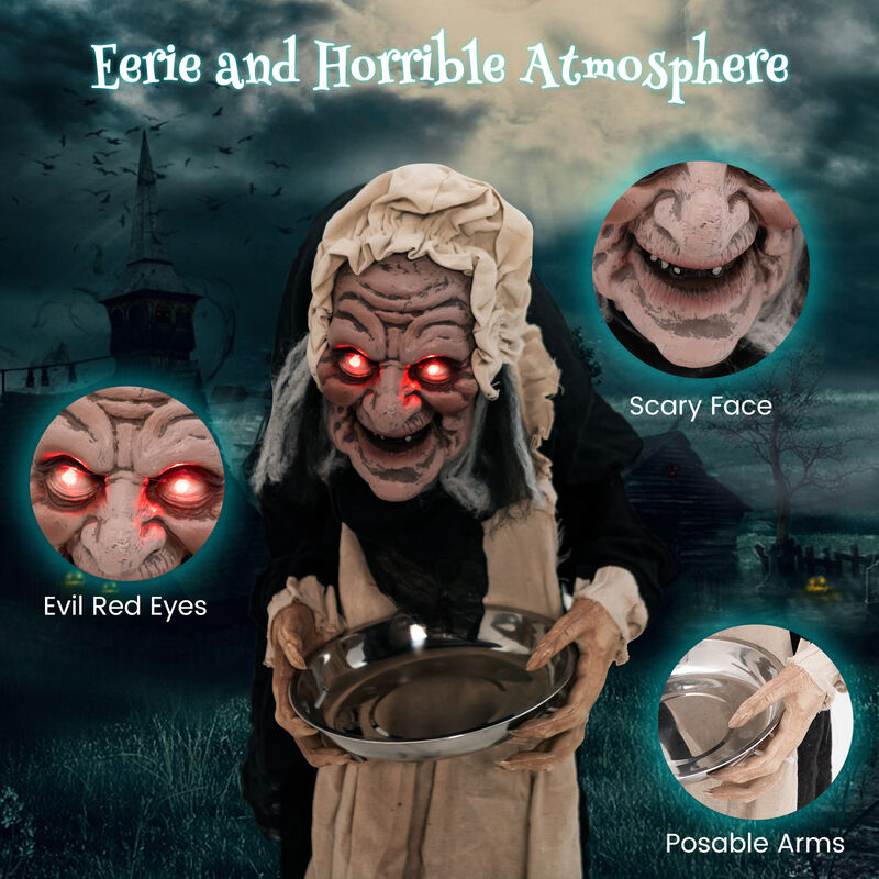 5.2 Feet Halloween Animated Standing Greeter Old Lady with Candy Dish