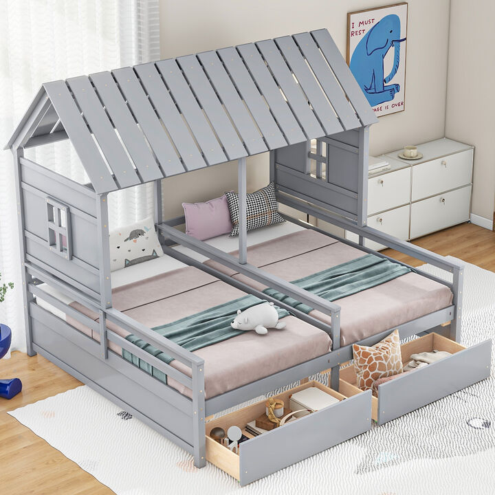 Merax House Platform Beds with Two Drawers