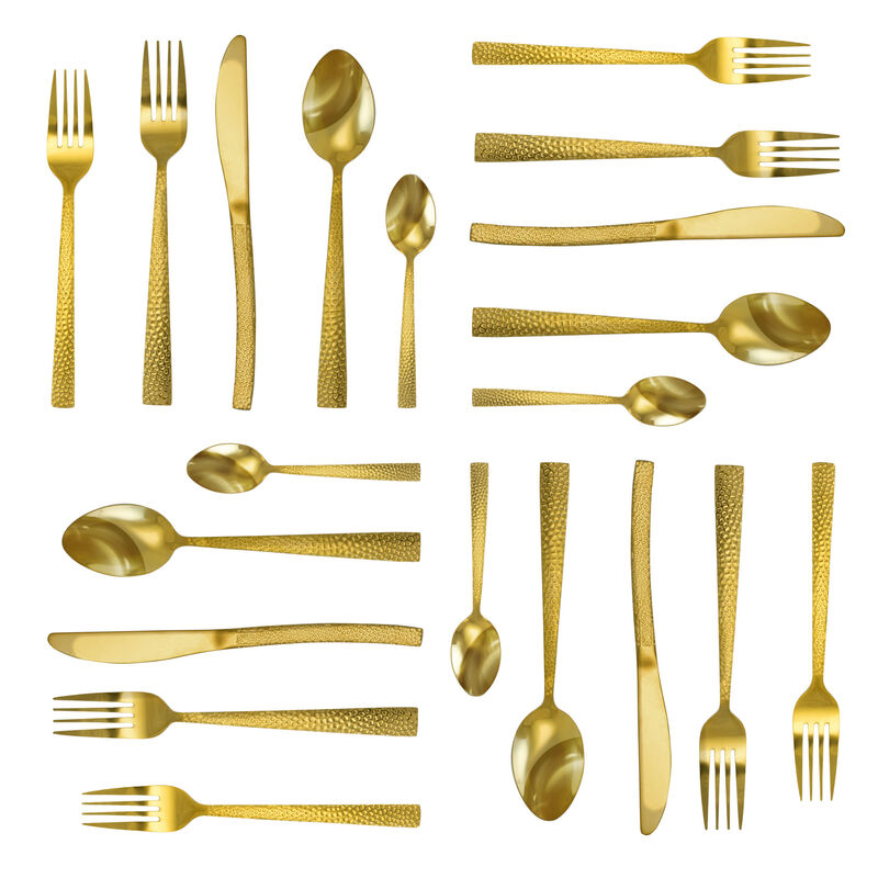 MegaChef Baily 20 Piece Flatware Utensil Set, Stainless Steel Silverware Metal Service for 4 in Gold