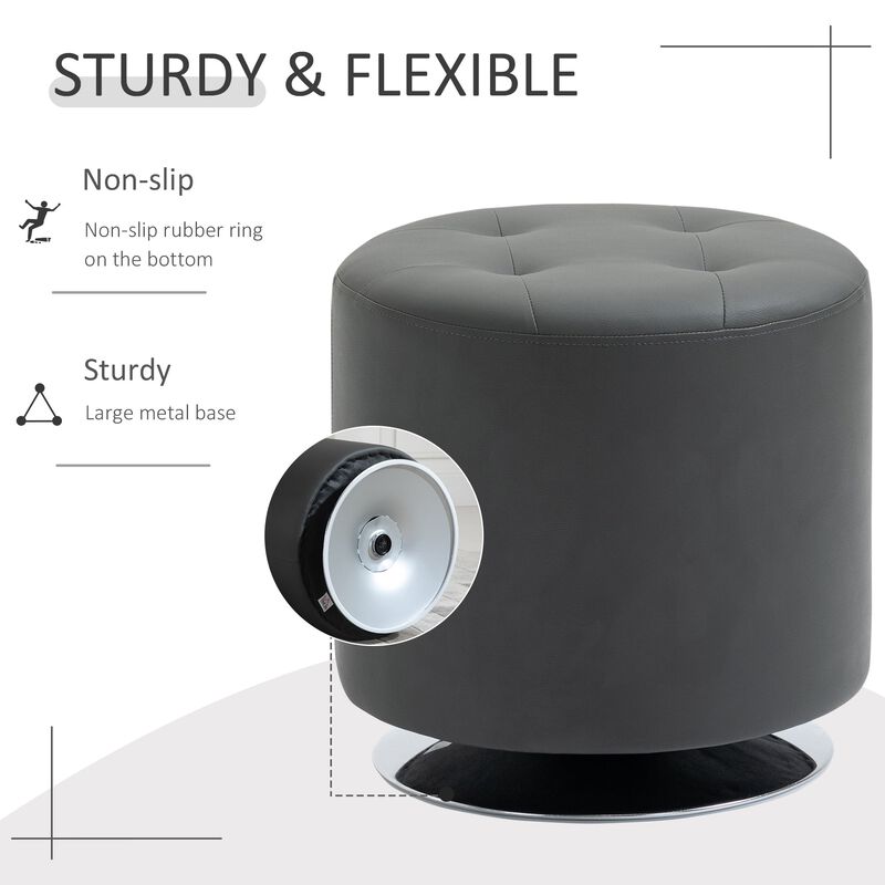 Grey Padded Seat: Swivel Ottoman Foot Stool with PU Leather