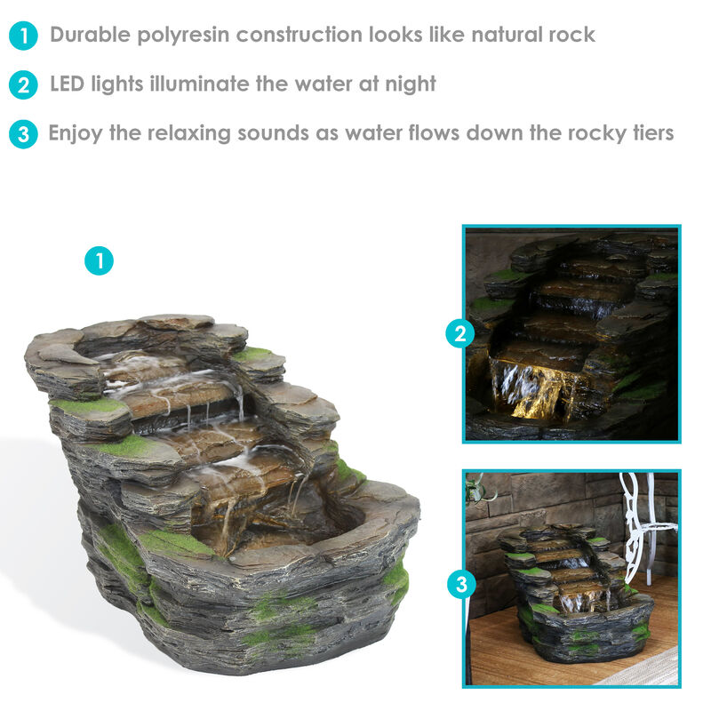 Sunnydaze Shale Falls Outdoor Water Fountain with LED Lights - 13.75 in