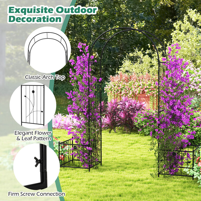 2 in 1 Garden Arbor with 2 Side Planters and 8 Ground Stakes