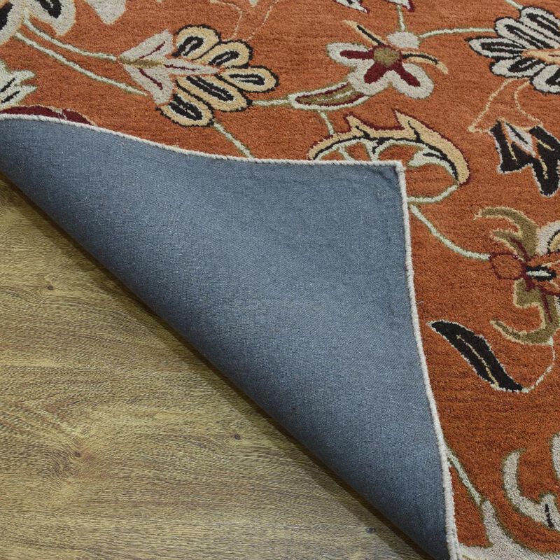 RUGSOTIC CARPETS HAND TUFTED WOOL ECO-FRIENDLY AREA RUGS  - 9'x12', Rectangle Shape, Orange, Floral Modern Design, High Pile Thick Handmade Anti Skid Area Rugs for Living Room, Bed Room (K00268)