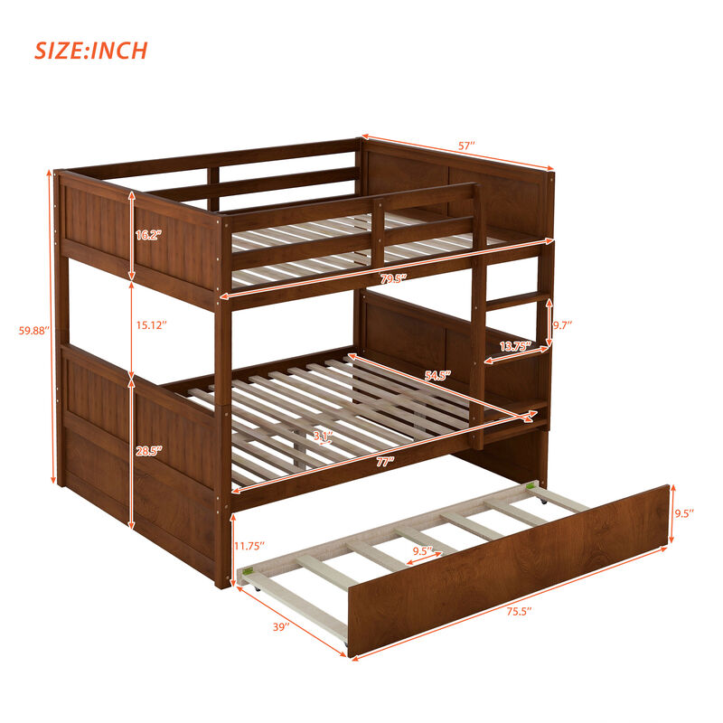 Merax Modern Solid Bunk Bed with Trundle