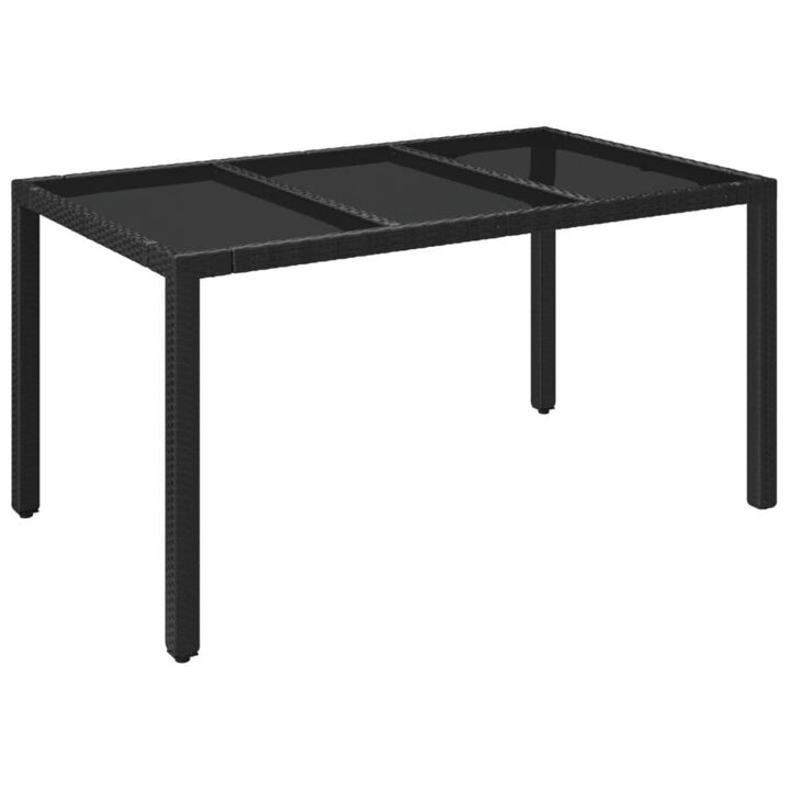 vidaXL Patio Table with Glass Top Black 59.1"x35.4"x29.5" Poly Rattan