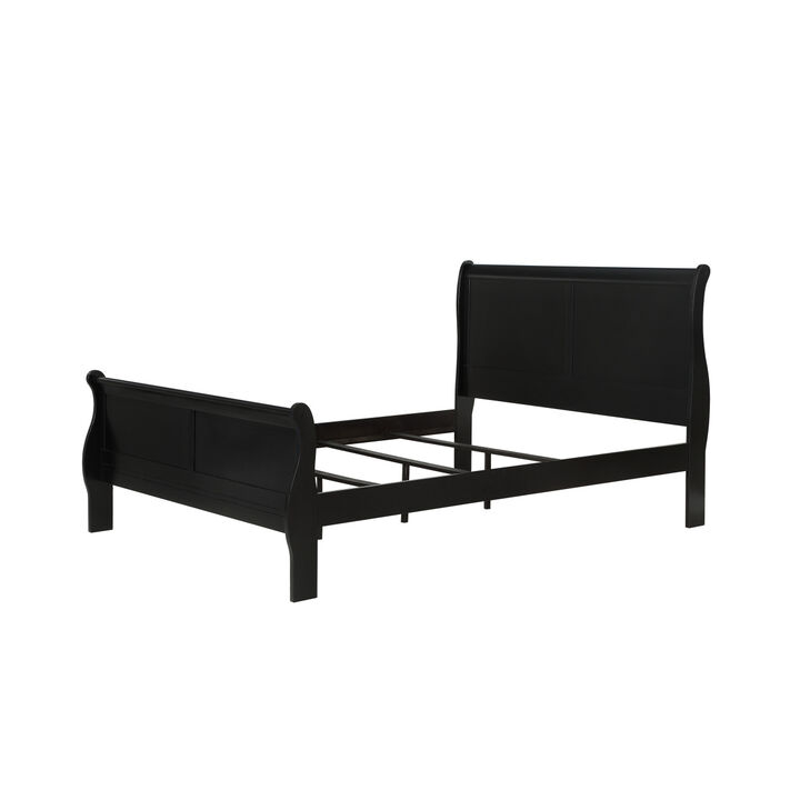 Louis Phillipe Finish Queen Size Panel Sleigh Bed Solid Wood Wooden Bedroom Furniture