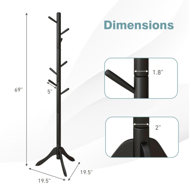 Hivvago Adjustable Wooden Tree Coat Rack with 8 Hooks