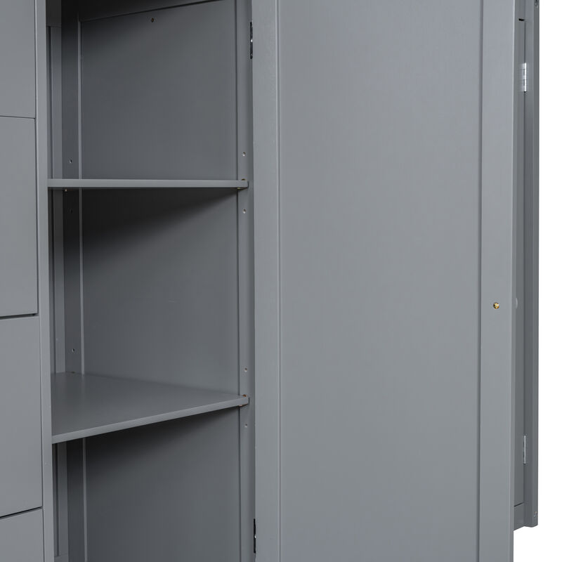 Merax Wood Loft Bed with Built-in Wardrobes