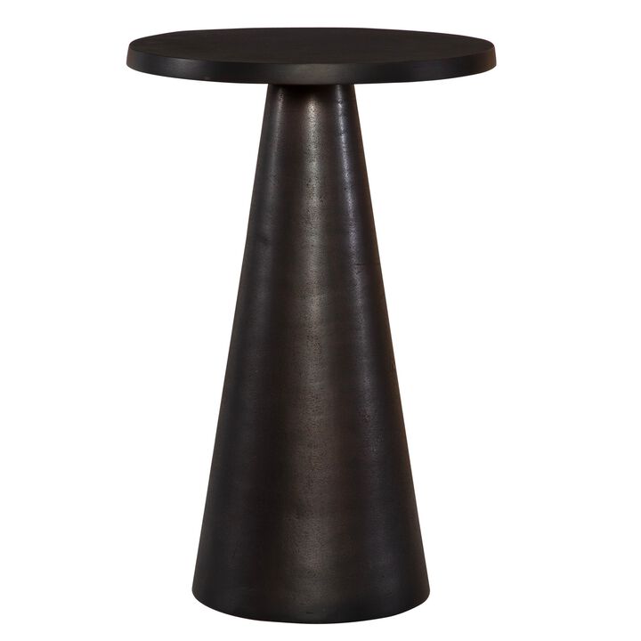20 Inch Round Accent Table, Tapered Round Pedestal, Dark Bronze Aluminum - Benzara