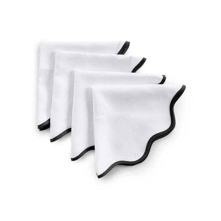 Solino Home 100% Pure Linen Cloth Napkins  20 Inch Round Set of 4 | Giselle Scallop Edge Dinner Napkins