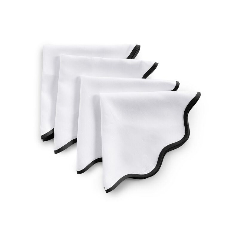 Solino Home 100% Pure Linen Cloth Napkins  20 Inch Round Set of 4 | Giselle Scallop Edge Dinner Napkins